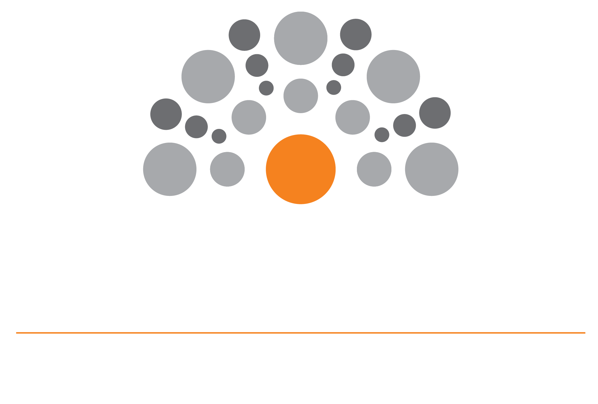 The Hibernian Orchestra logo in landscape format with grey circles, orange centre circle, and the full orchestra name.